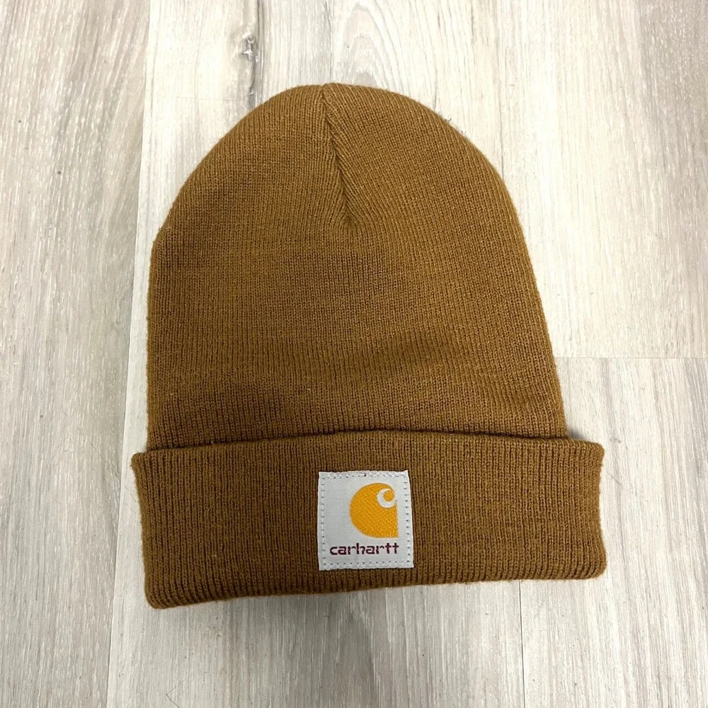 Carhartt Kids Beanie Hat OS Brown Knit Logo Patch